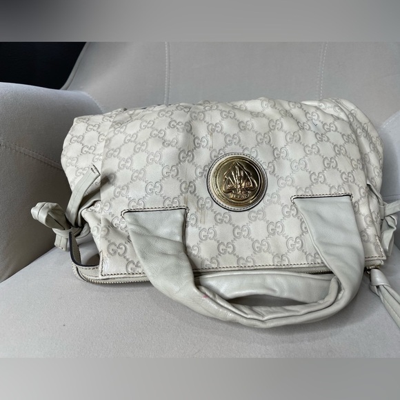 Auth GUCCI GG Crystal Hysteria Crest Hand Bag Coated Canvas Leather Cream - Picture 2 of 11